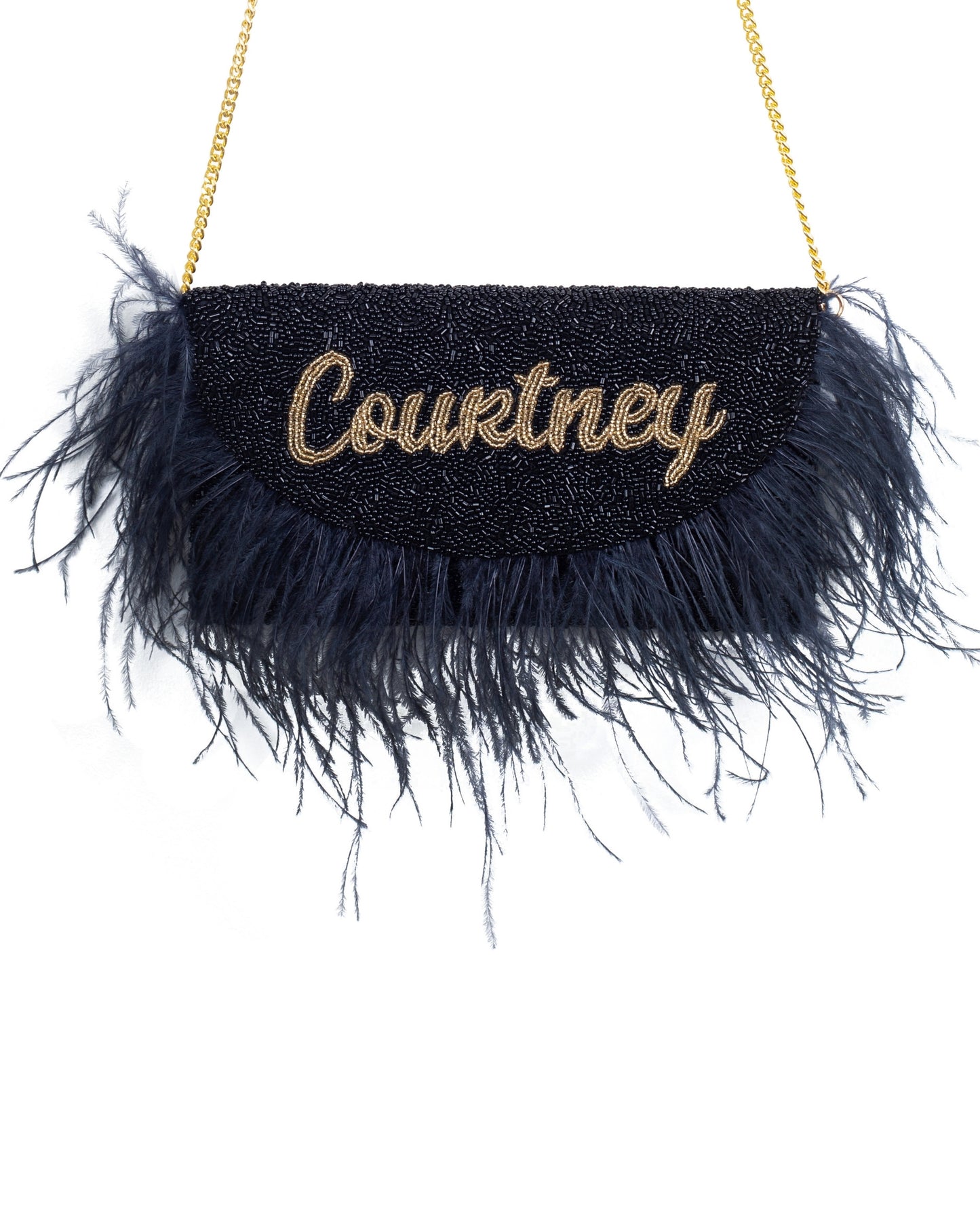 Feather Half Moon Clutch
