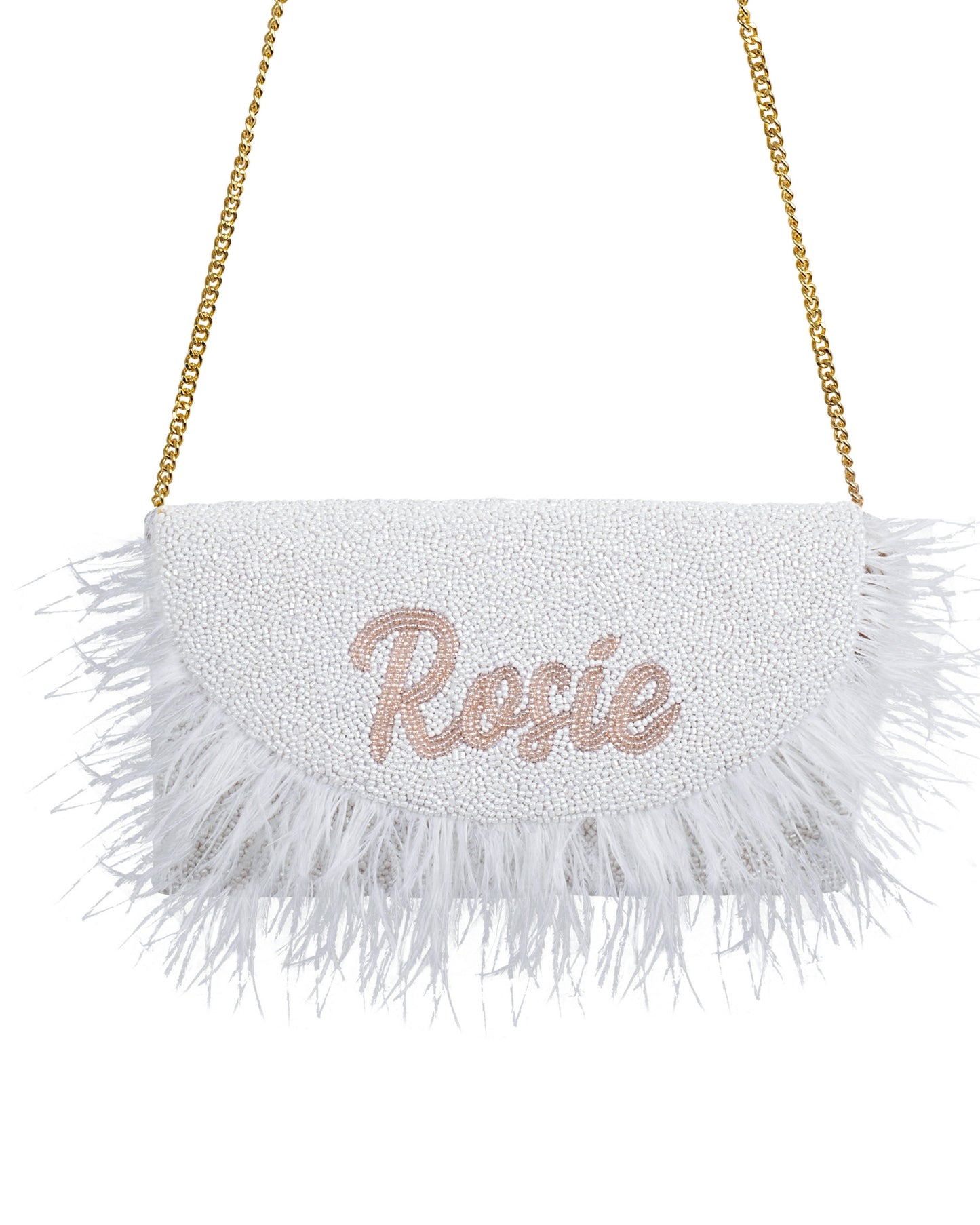 Feather Half Moon Clutch