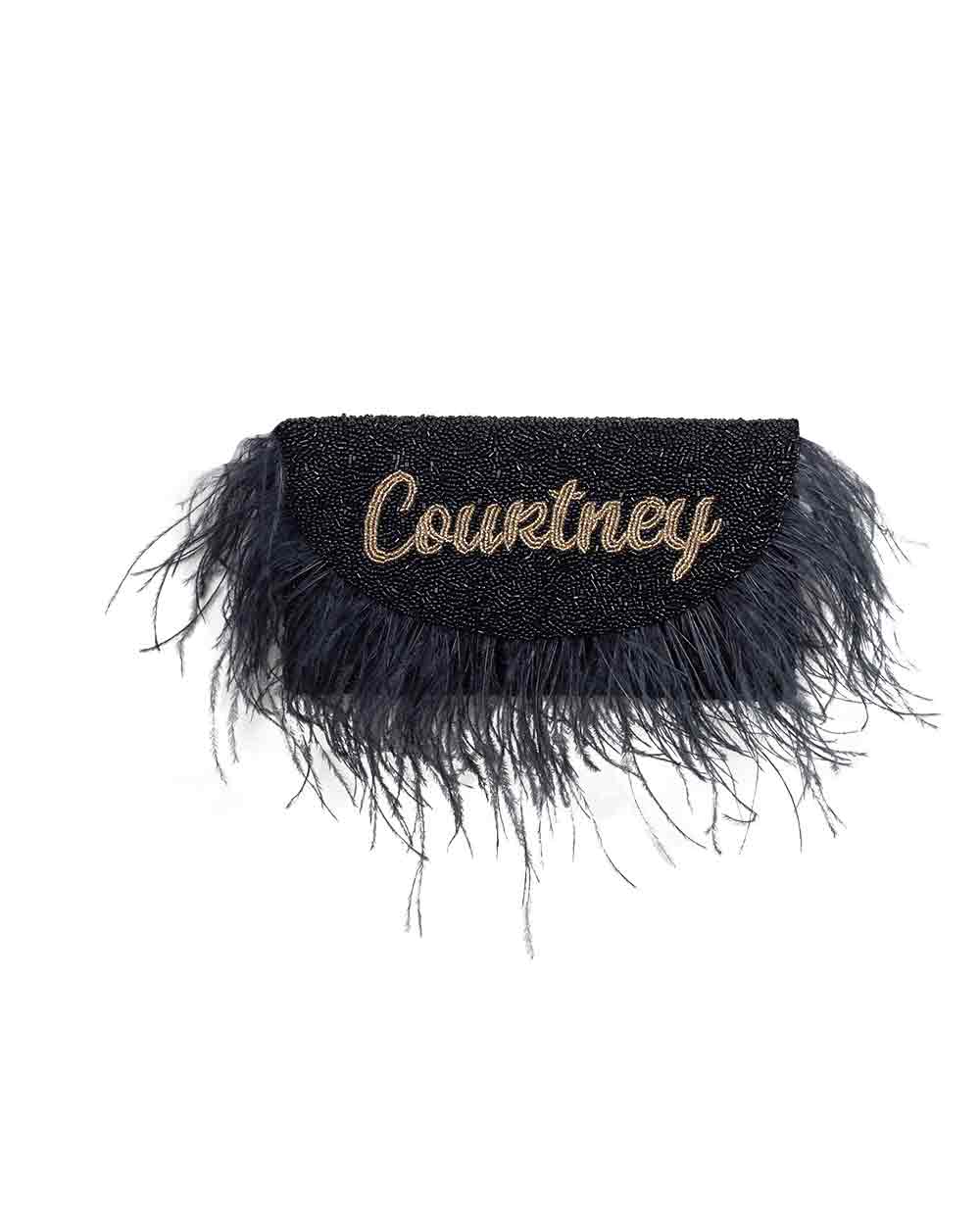 Feather Half Moon Clutch