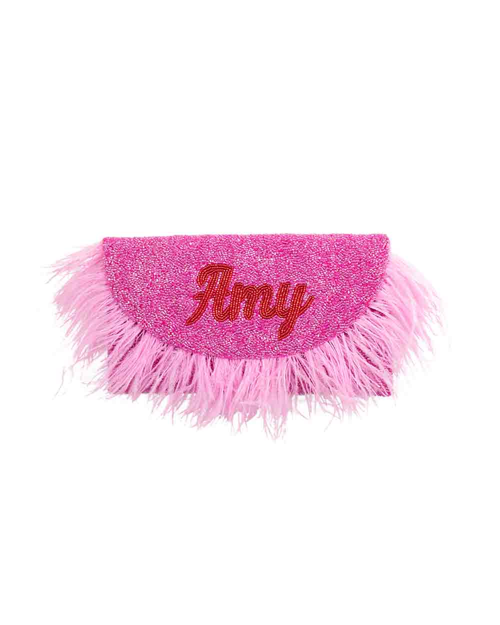 Feather Half Moon Clutch