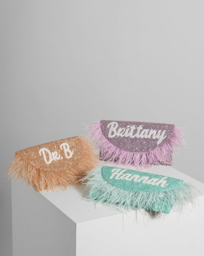 Feather Half Moon Clutch
