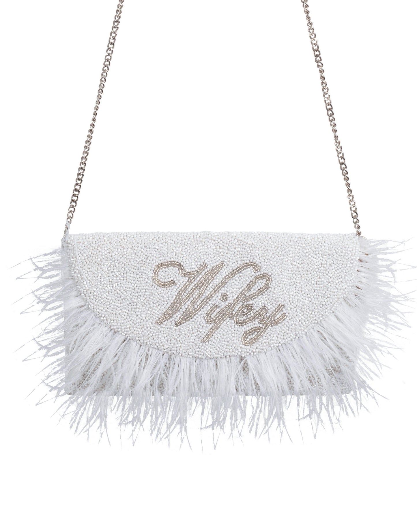 HALF MOON FEATHER CLUTCH