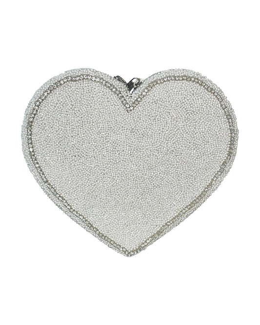 HEART BRIDAL BAG WHITE AND DIAMONTE