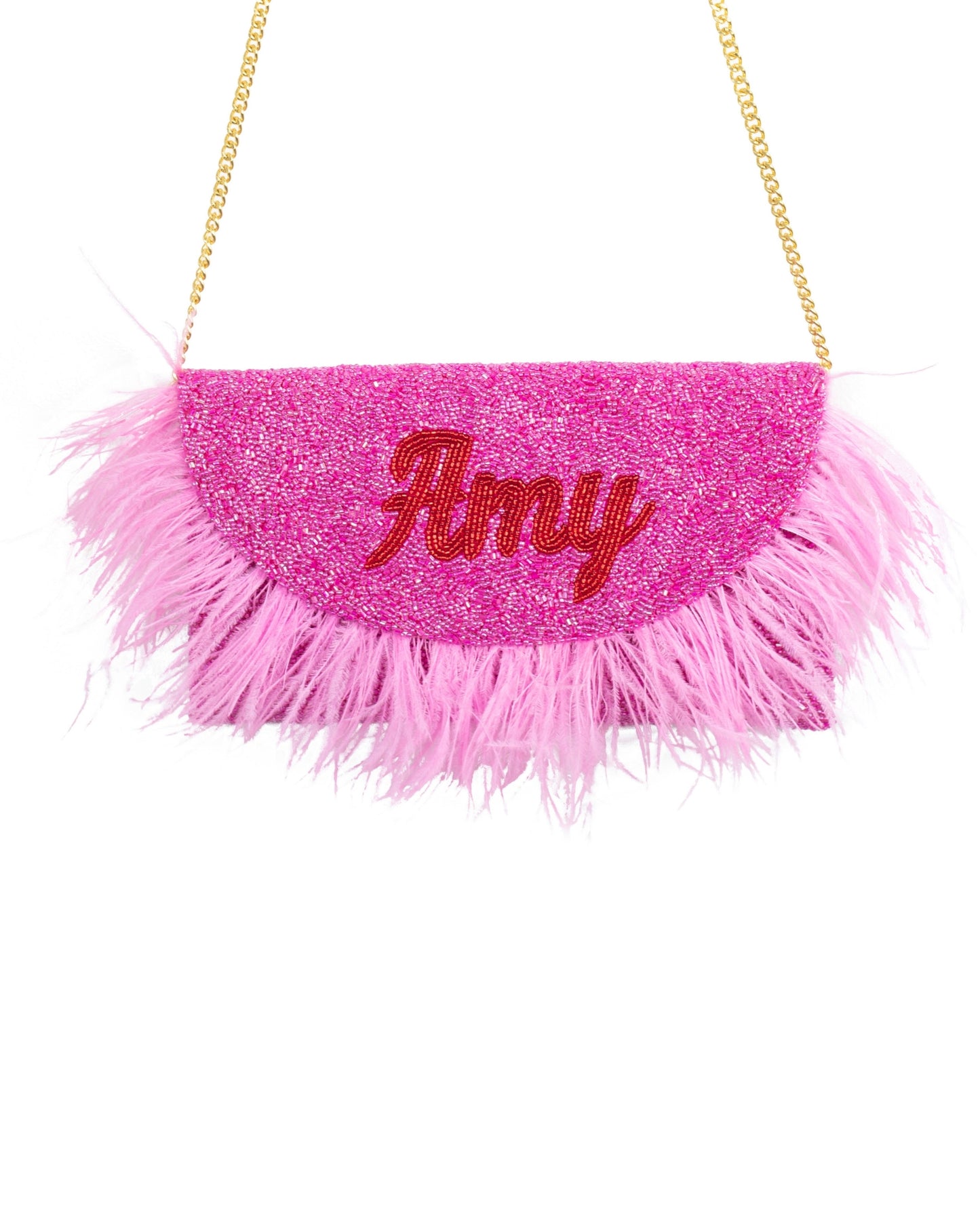 Feather Half Moon Clutch