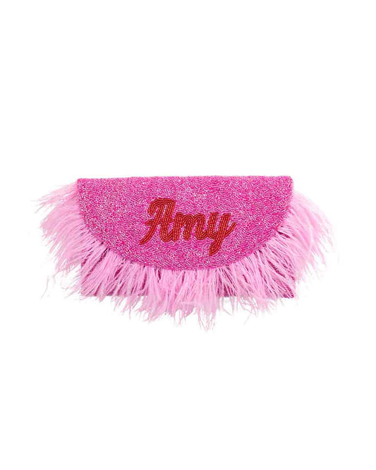 Feather Half Moon Clutch