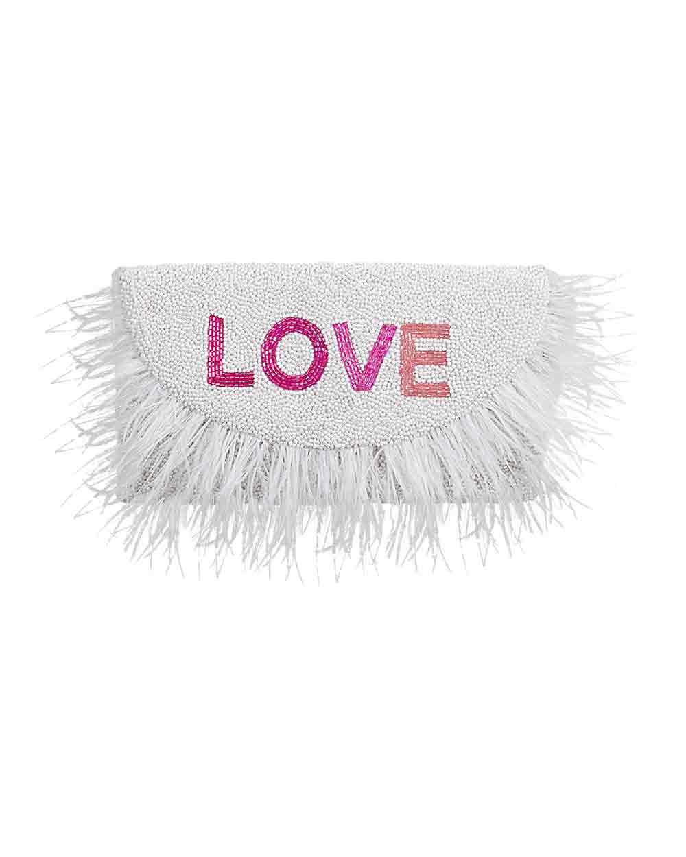 Feather Half Moon Clutch